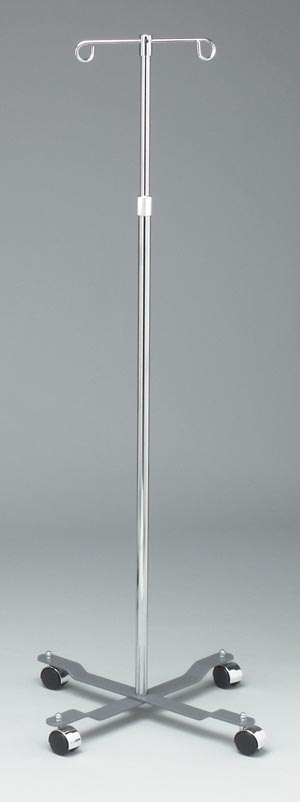 Stand IV 2-Hooks Chrome 4 Casters, 23 Inch Base  .. .  .  